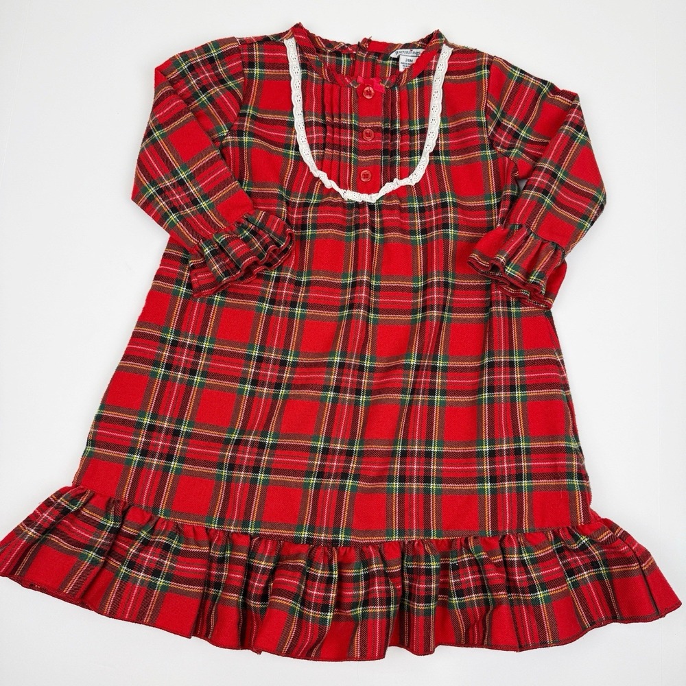 Hartstrings Baby Girls Holiday Plaid Dress 24M Red Tartan Ruffle Hem Christmas